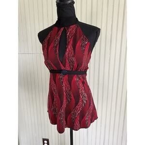 Vtg Y2K Black Red Halter Top Neck Strap 2000s Small Stretch Glitter Grunge Emo